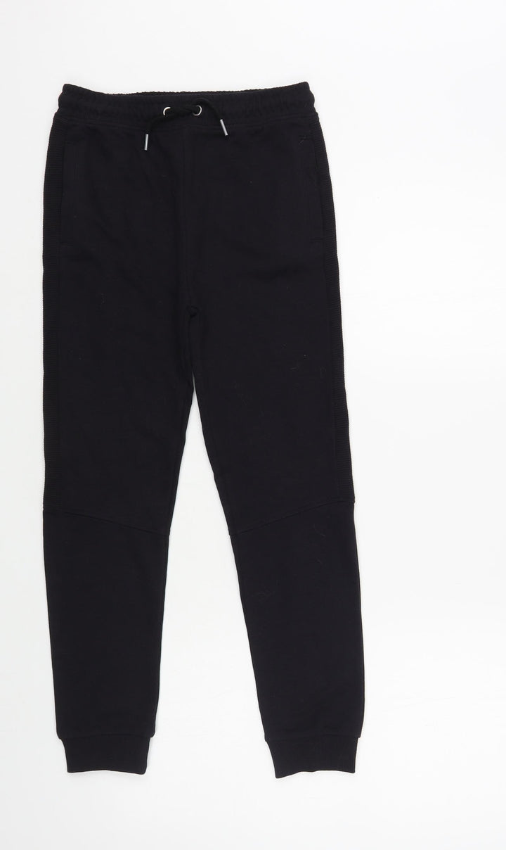TU Girls Black Cotton Jogger Trousers Size 9 Months Regular Drawstring