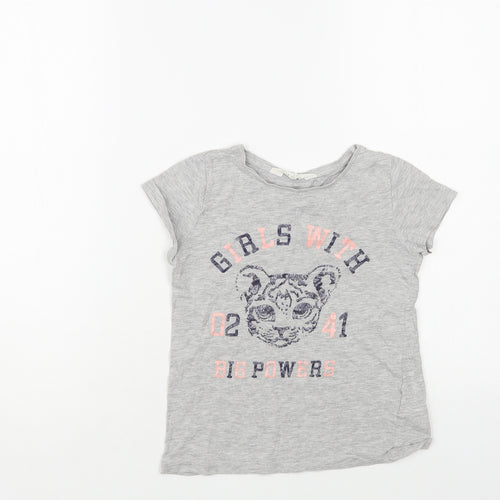 H&M Girls Grey Cotton Pullover T-Shirt Size 6-7 Years Crew Neck Pullover