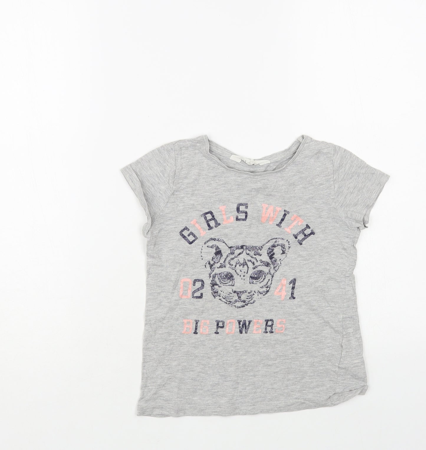 H&M Girls Grey Cotton Pullover T-Shirt Size 6-7 Years Crew Neck Pullover