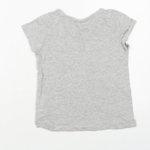 H&M Girls Grey Cotton Pullover T-Shirt Size 6-7 Years Crew Neck Pullover