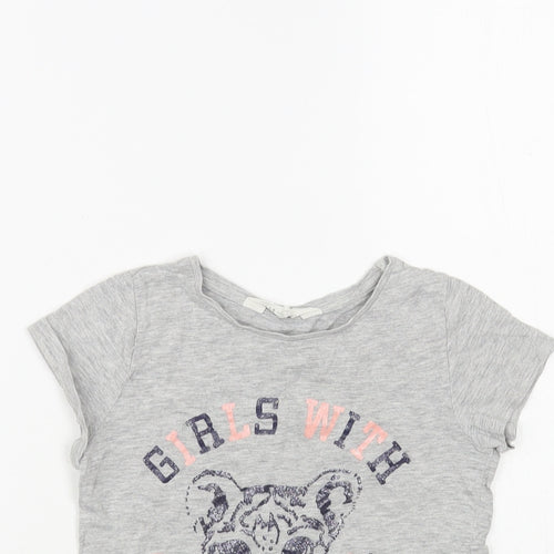 H&M Girls Grey Cotton Pullover T-Shirt Size 6-7 Years Crew Neck Pullover
