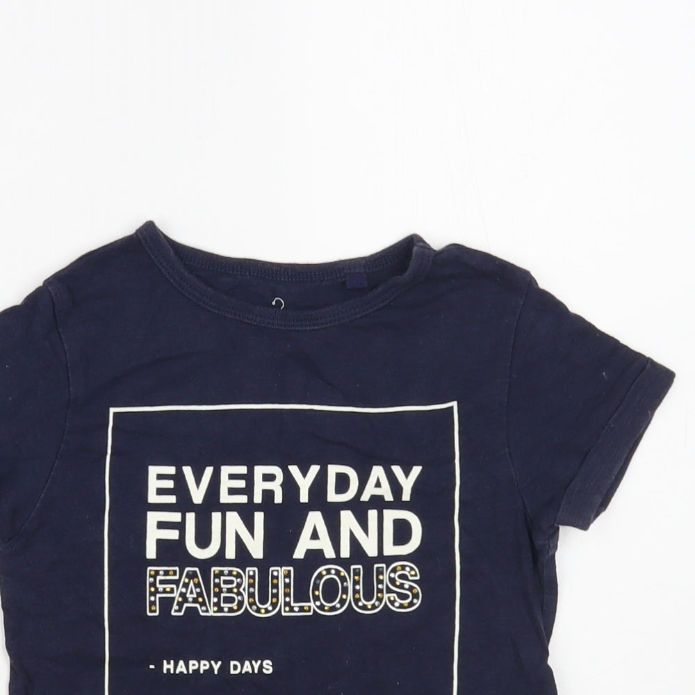 NEXT Girls Blue Cotton Basic T-Shirt Size 7 Years Crew Neck Pullover - Fun And Fabulous