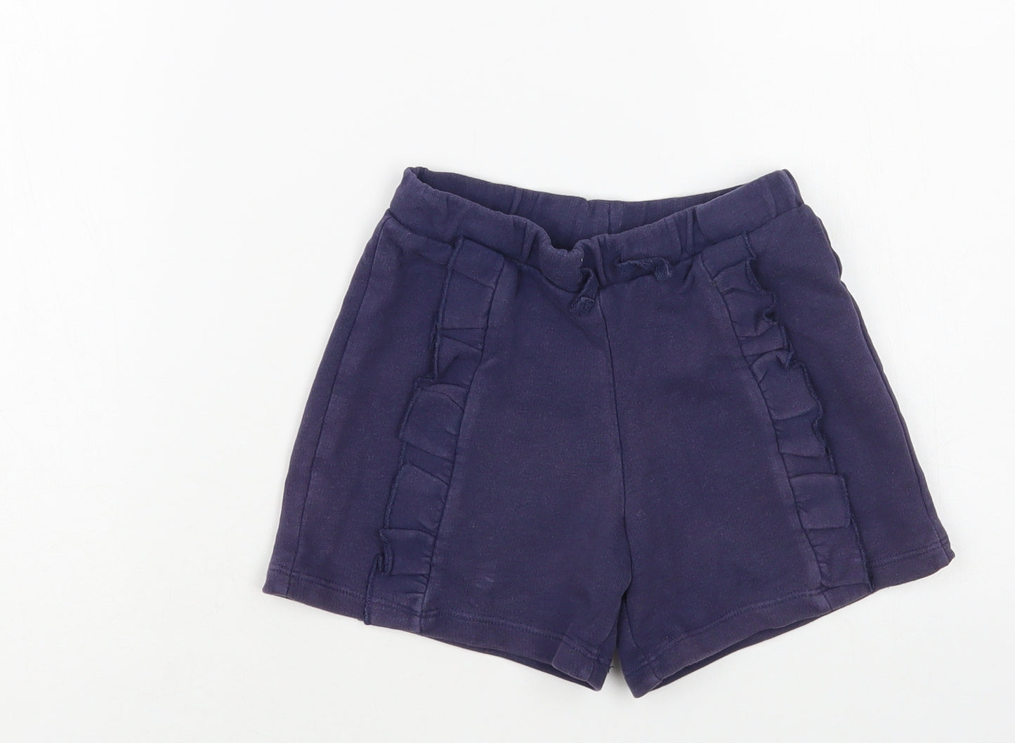 Marks and Spencer Girls Blue Cotton Sweat Shorts Size 4-5 Years Regular Drawstring