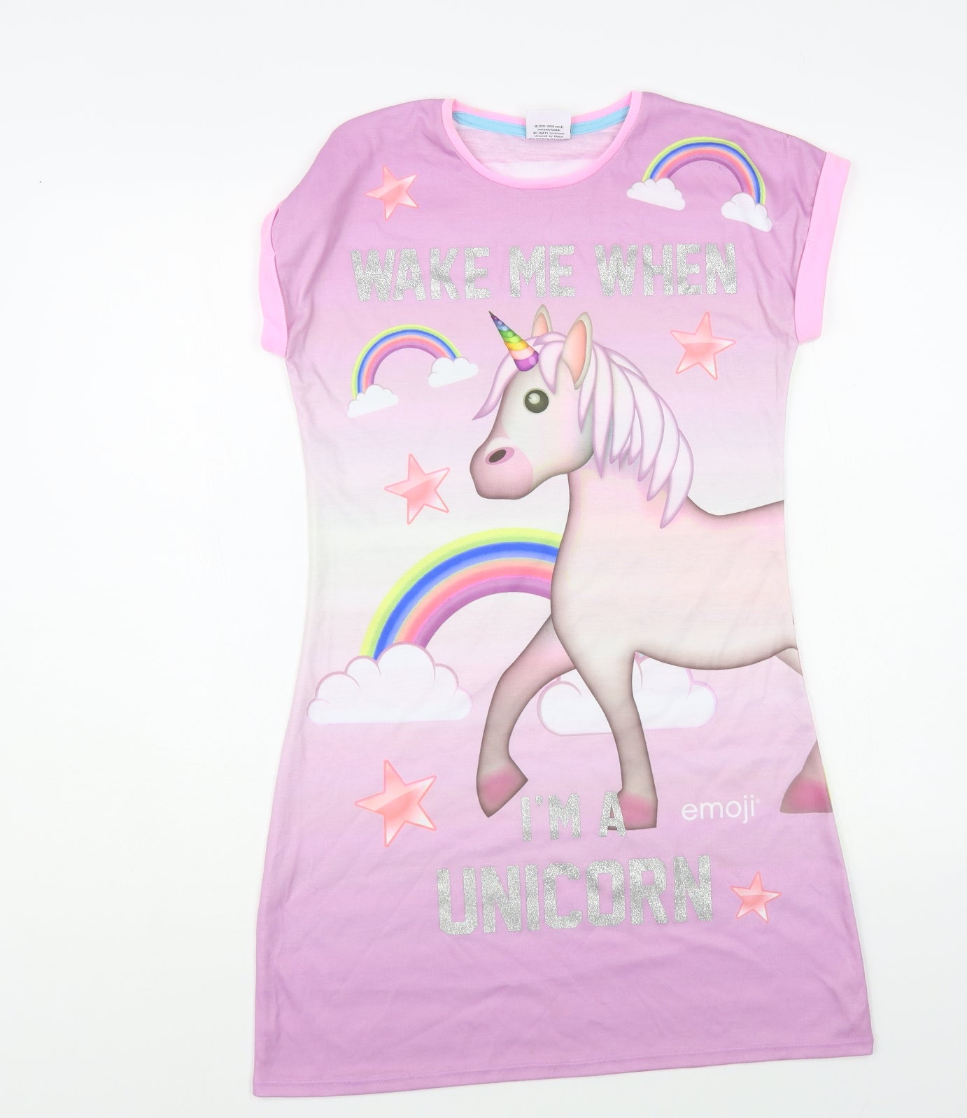 George Girls Multicoloured Striped Polyester T-Shirt Dress Size 11-12 Years Crew Neck Pullover - Unicorn