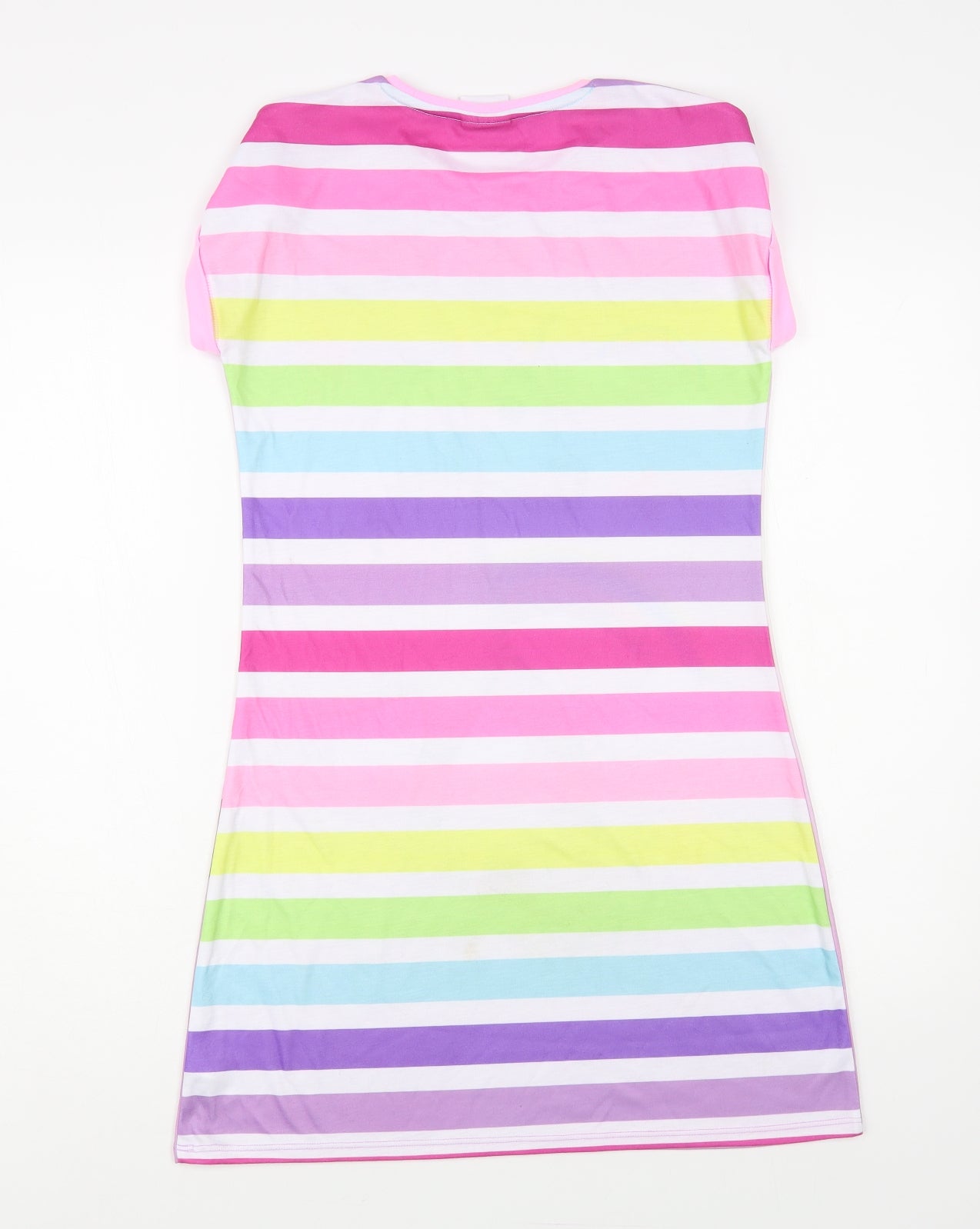 George Girls Multicoloured Striped Polyester T-Shirt Dress Size 11-12 Years Crew Neck Pullover - Unicorn