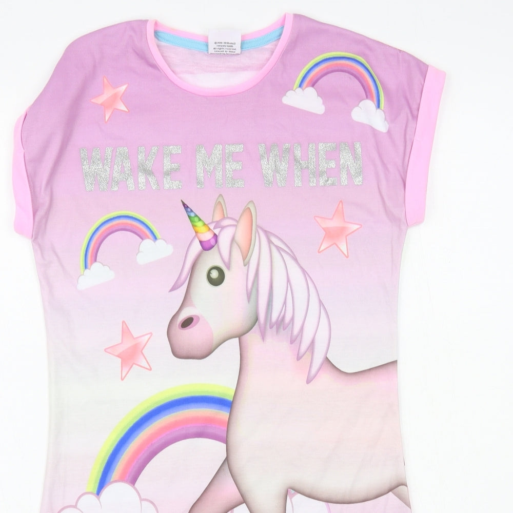 George Girls Multicoloured Striped Polyester T-Shirt Dress Size 11-12 Years Crew Neck Pullover - Unicorn