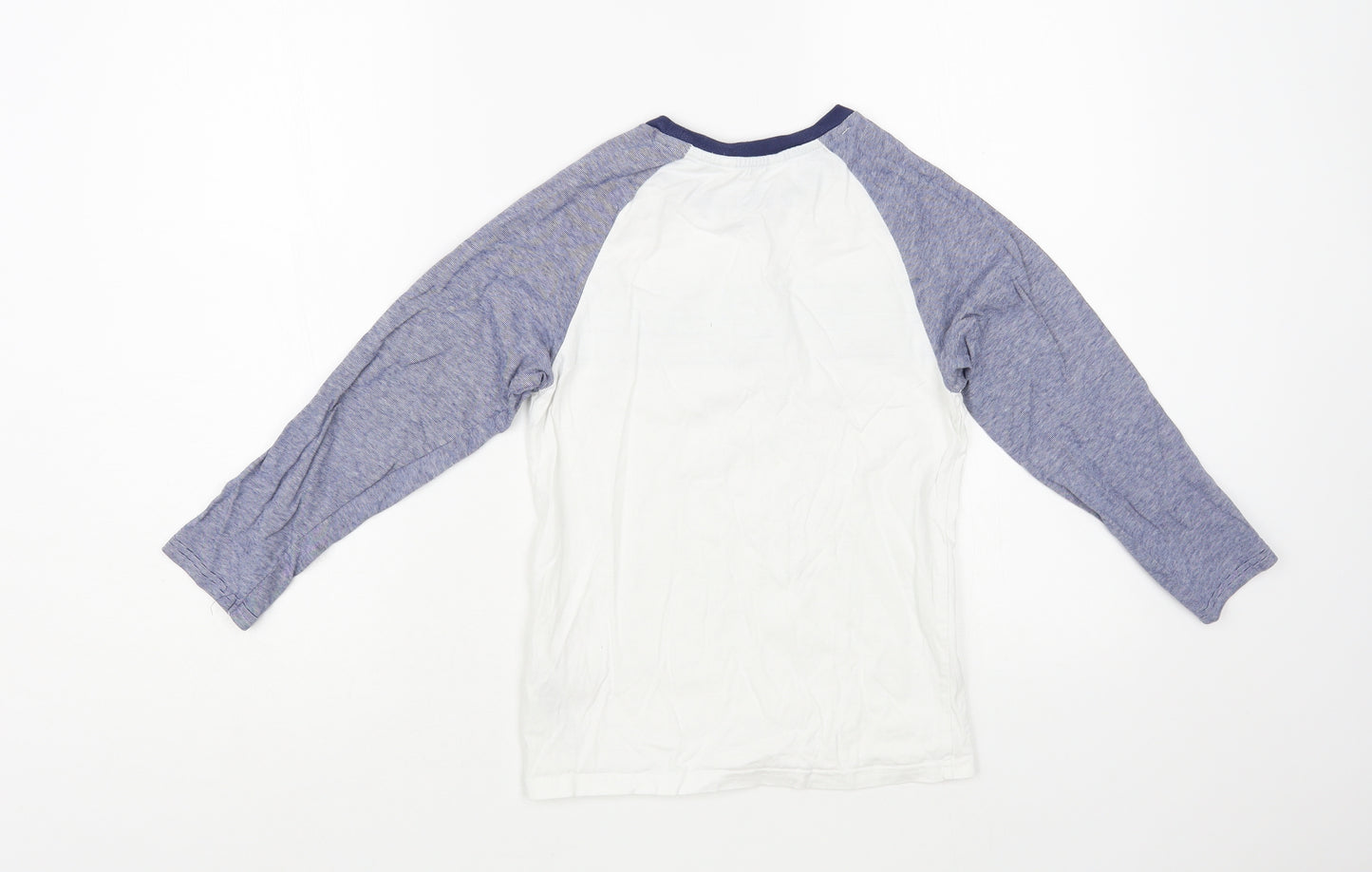 Marks and Spencer Boys White Colourblock Cotton Pullover T-Shirt Size 8-9 Years Crew Neck Pullover