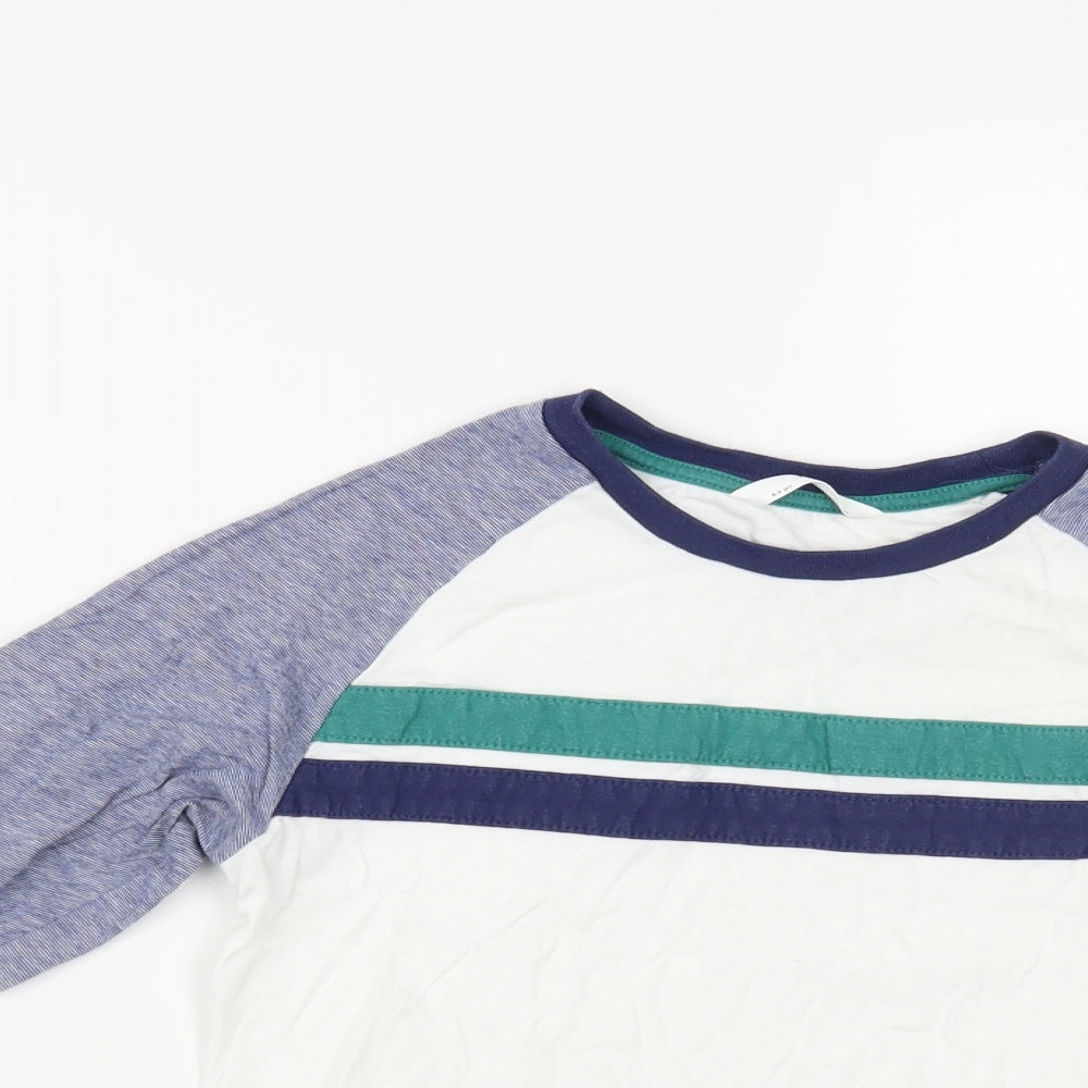 Marks and Spencer Boys White Colourblock Cotton Pullover T-Shirt Size 8-9 Years Crew Neck Pullover