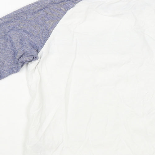 Marks and Spencer Boys White Colourblock Cotton Pullover T-Shirt Size 8-9 Years Crew Neck Pullover