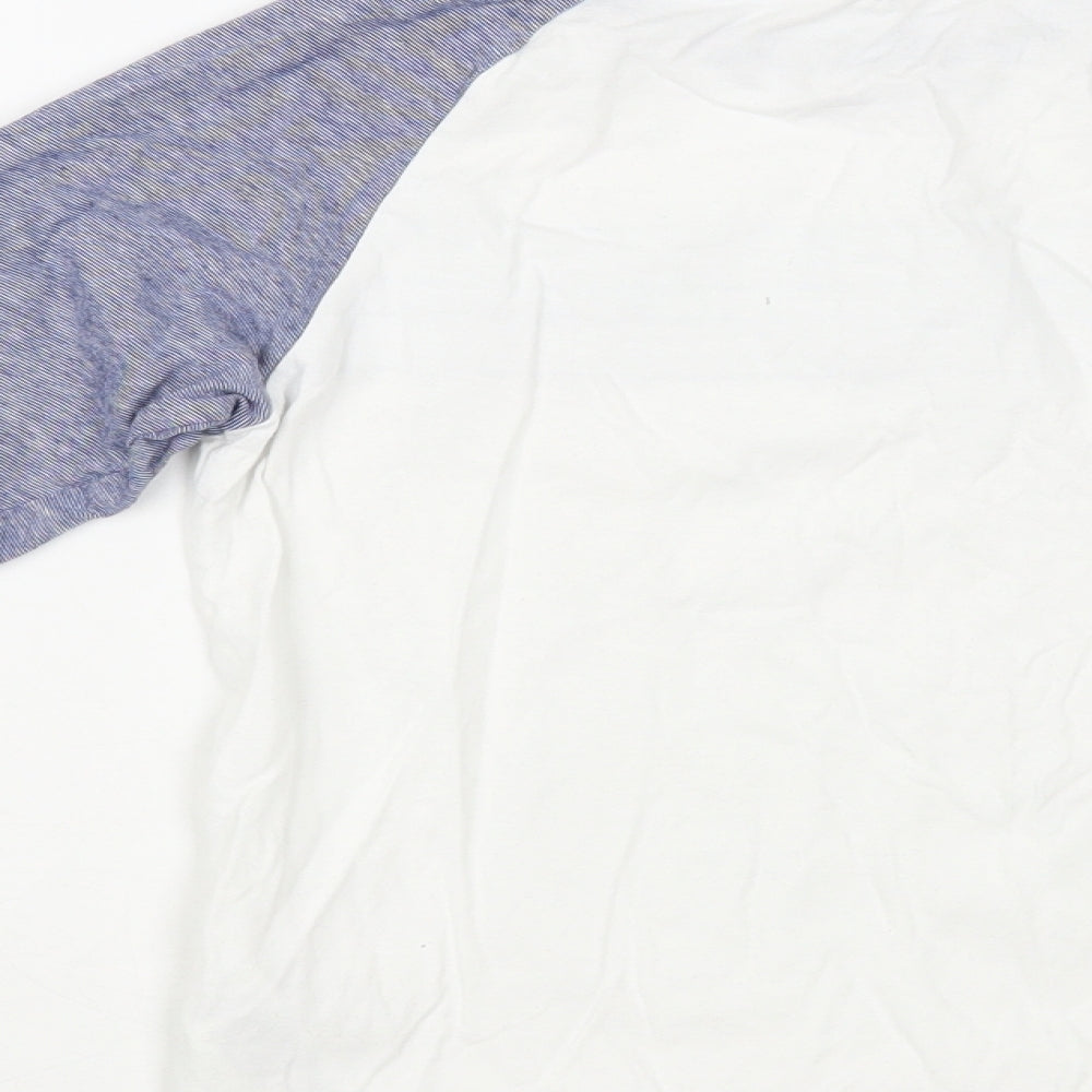 Marks and Spencer Boys White Colourblock Cotton Pullover T-Shirt Size 8-9 Years Crew Neck Pullover
