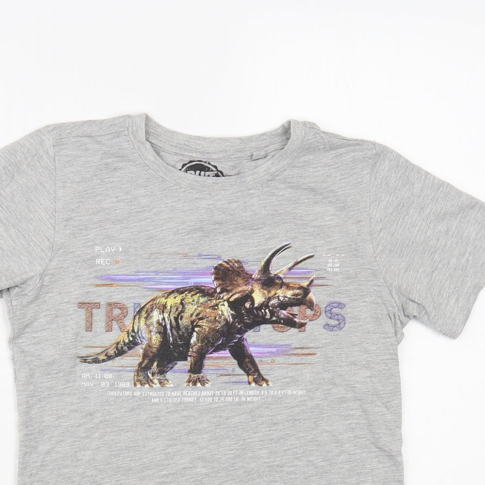 Blue Zoo Boys Grey Cotton Pullover T-Shirt Size 7-8 Years Crew Neck Pullover - Dinosaur