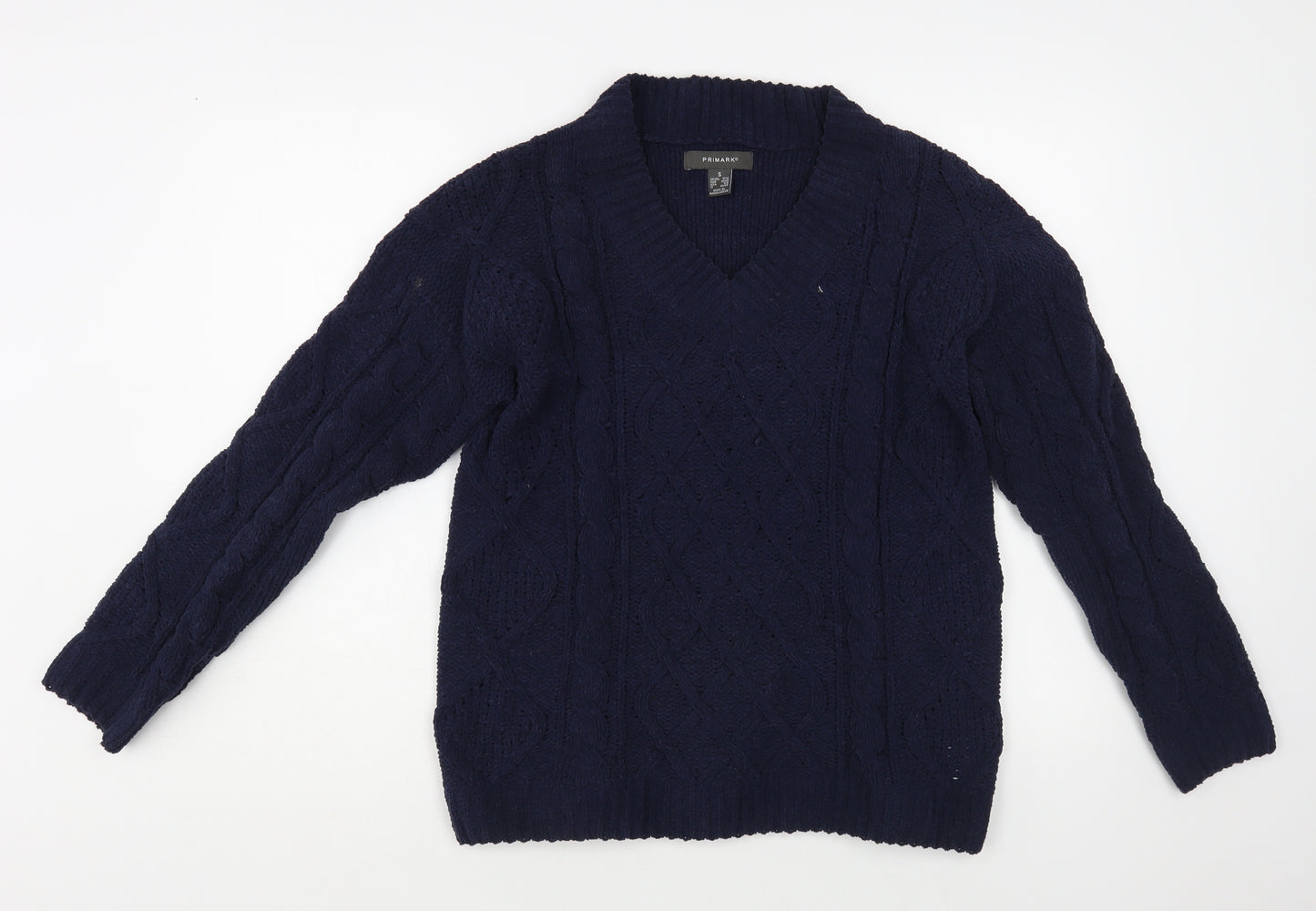 Primark Womens Blue V-Neck Polyester Pullover Jumper Size S