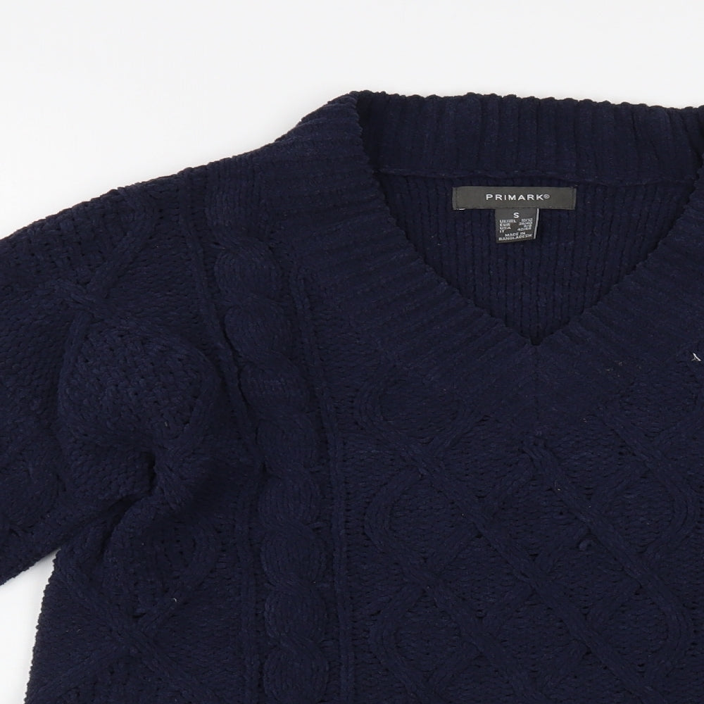 Primark Womens Blue V-Neck Polyester Pullover Jumper Size S