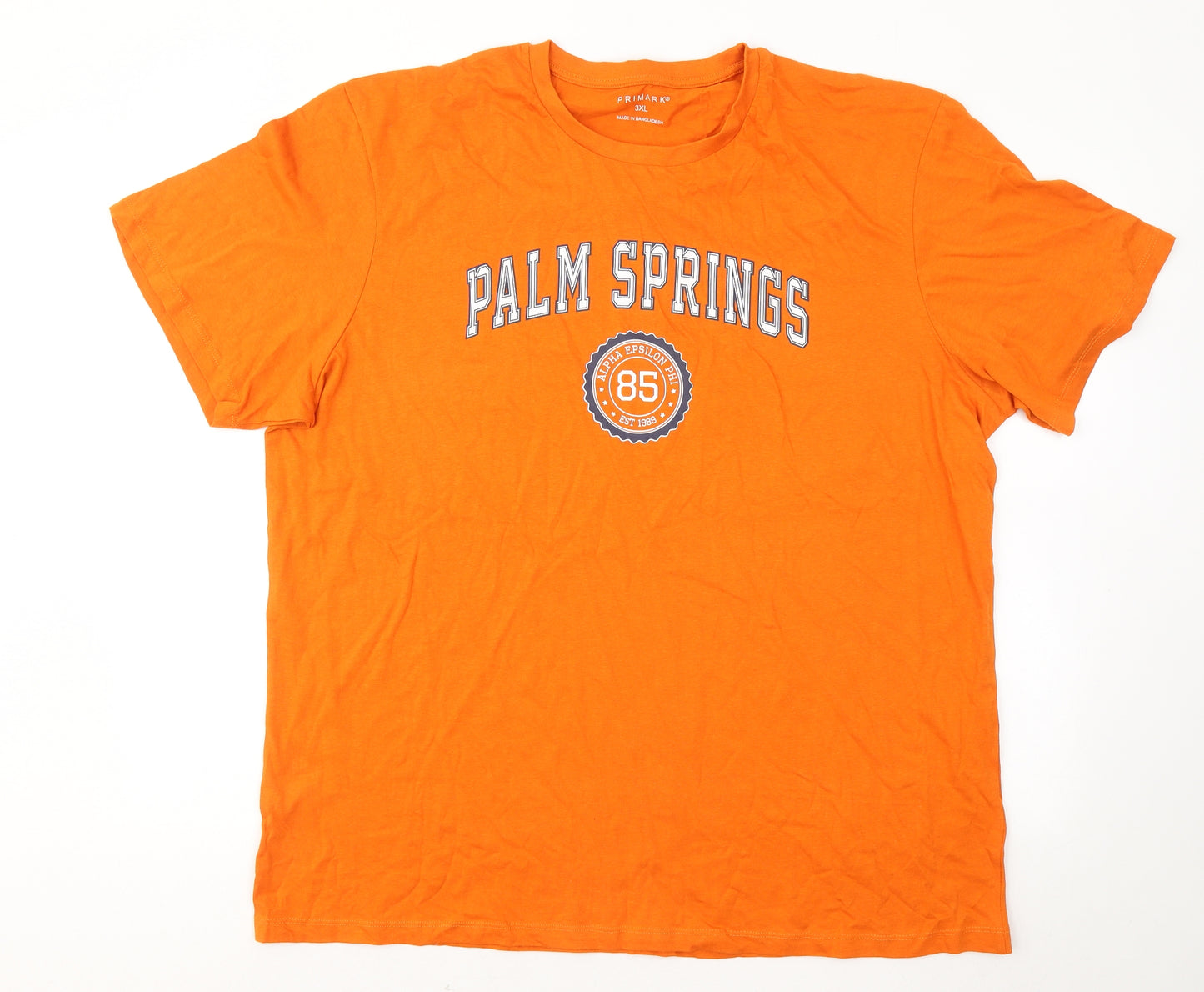 Primark Mens Orange Cotton T-Shirt Size 3XL Roll Neck - Palm Springs