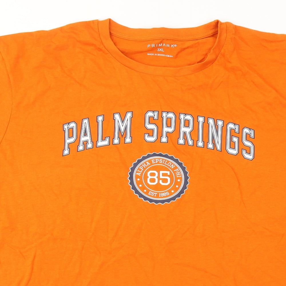 Primark Mens Orange Cotton T-Shirt Size 3XL Roll Neck - Palm Springs