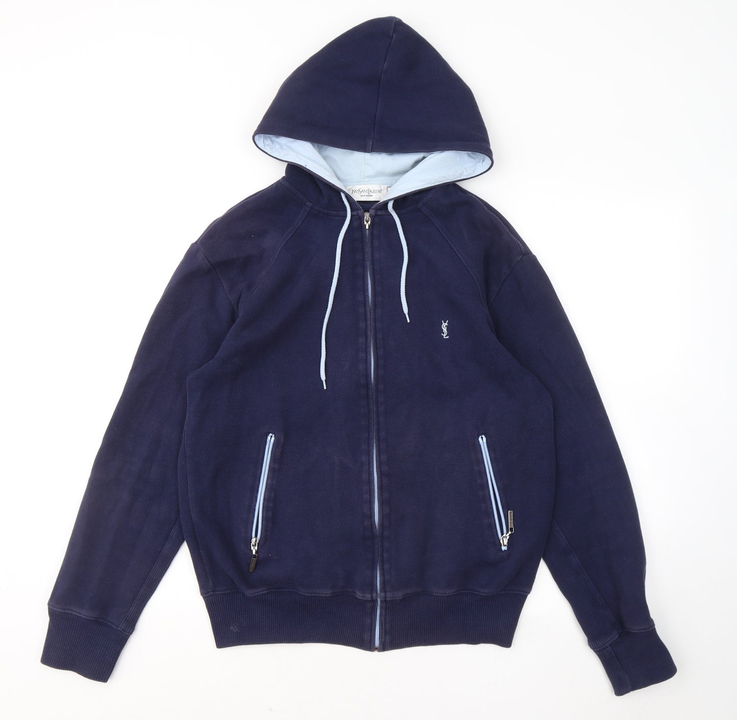Yves Saint Laurent Womens Blue Cotton Full Zip Hoodie Size M