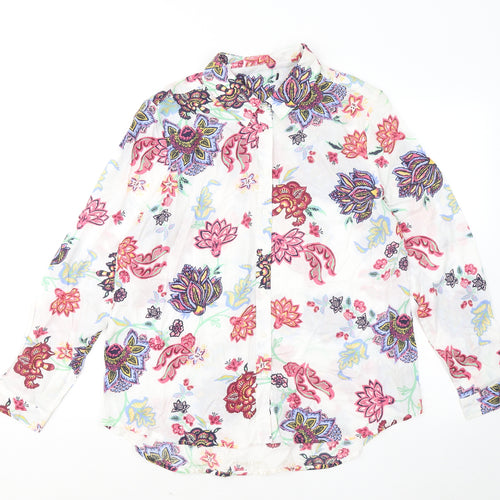 Marks and Spencer Womens Multicoloured Floral Modal Basic Button-Up Size 14 Collared