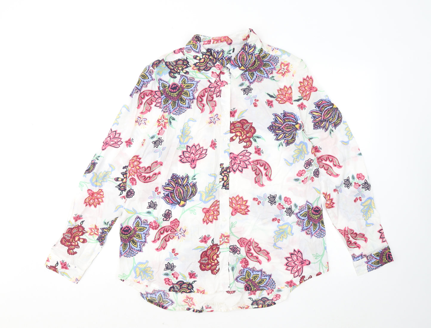 Marks and Spencer Womens Multicoloured Floral Modal Basic Button-Up Size 14 Collared