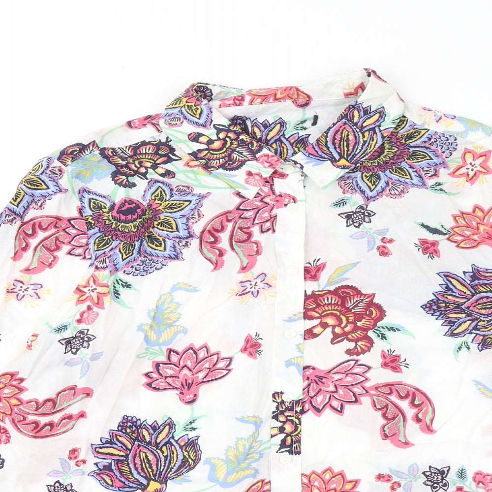 Marks and Spencer Womens Multicoloured Floral Modal Basic Button-Up Size 14 Collared