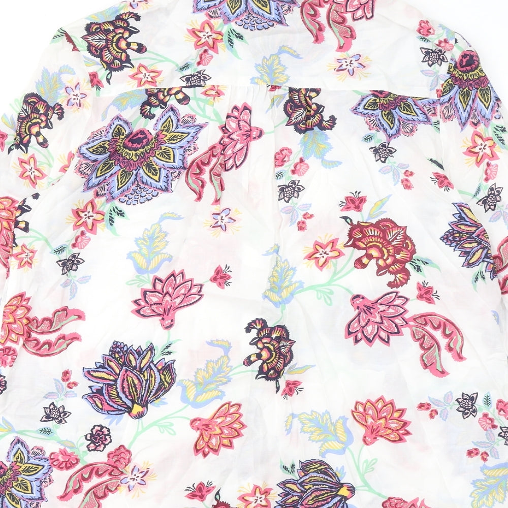 Marks and Spencer Womens Multicoloured Floral Modal Basic Button-Up Size 14 Collared