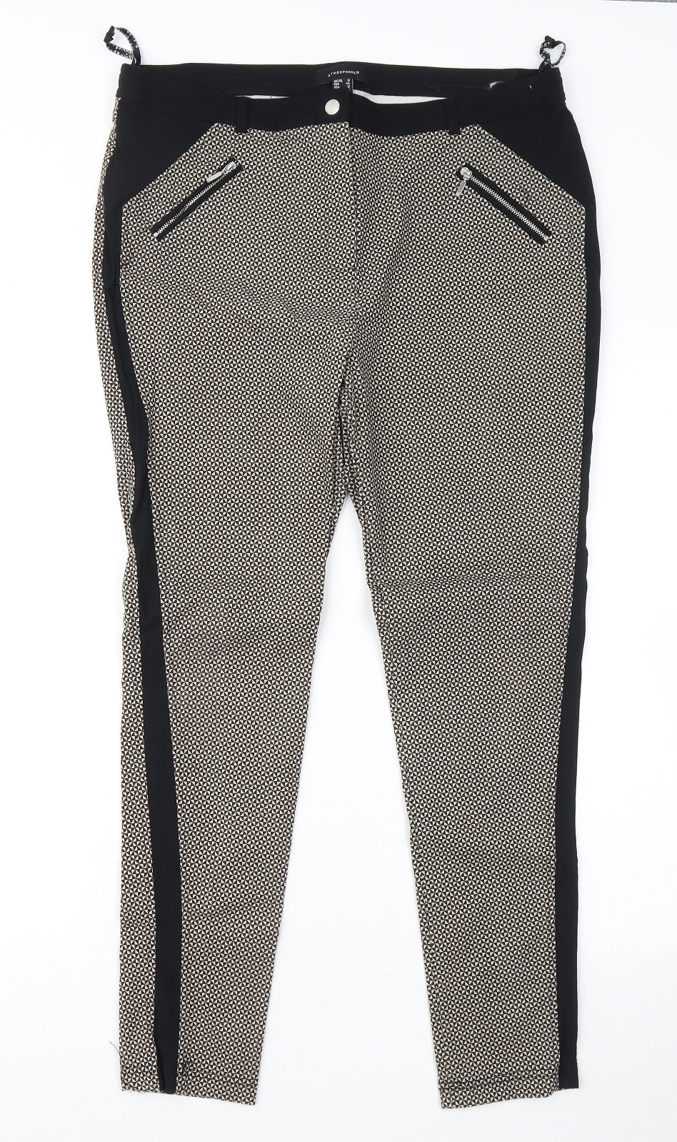 Atmosphere Womens Beige Geometric Viscose Trousers Size 16 L26 in Regular