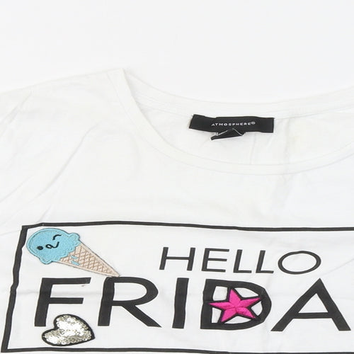 Atmosphere Womens White Cotton Basic T-Shirt Size 8 Round Neck - Hello Friday