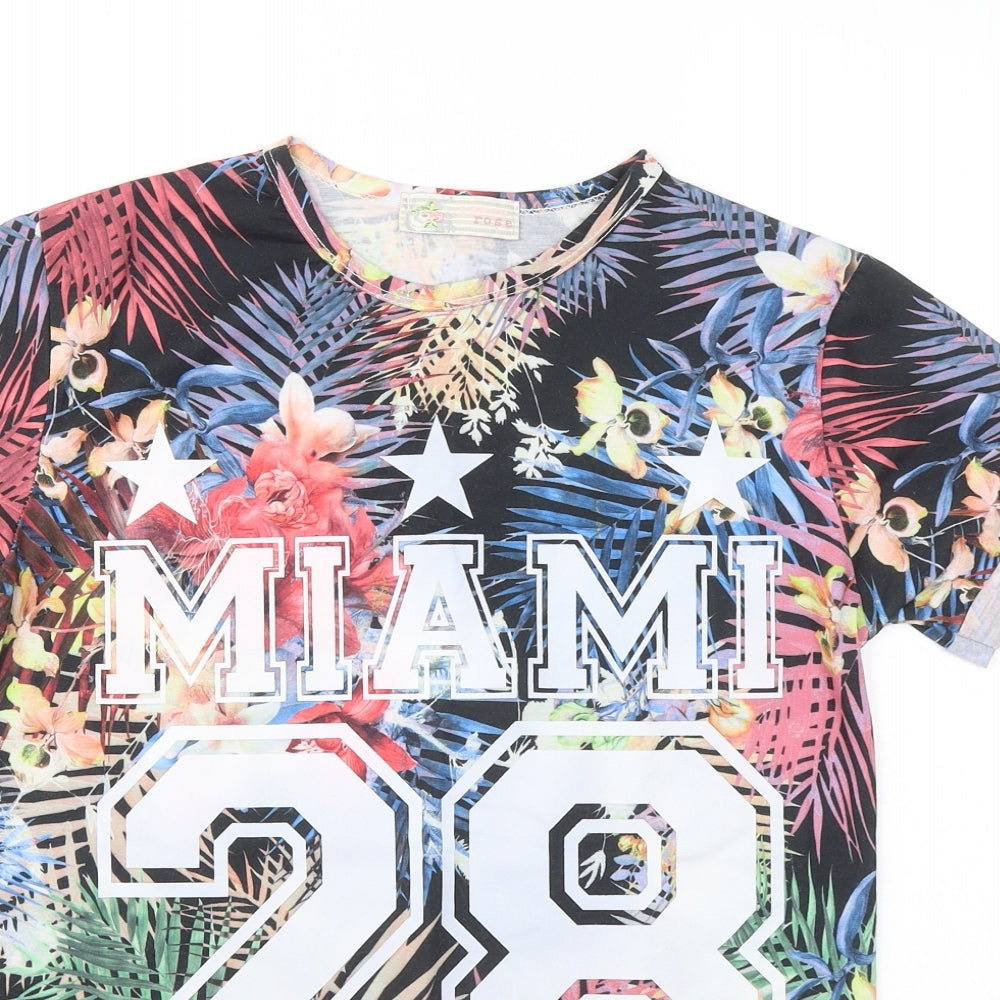 Cameo Rose Womens Multicoloured Floral Polyester Basic T-Shirt Size S Round Neck - Miami 28