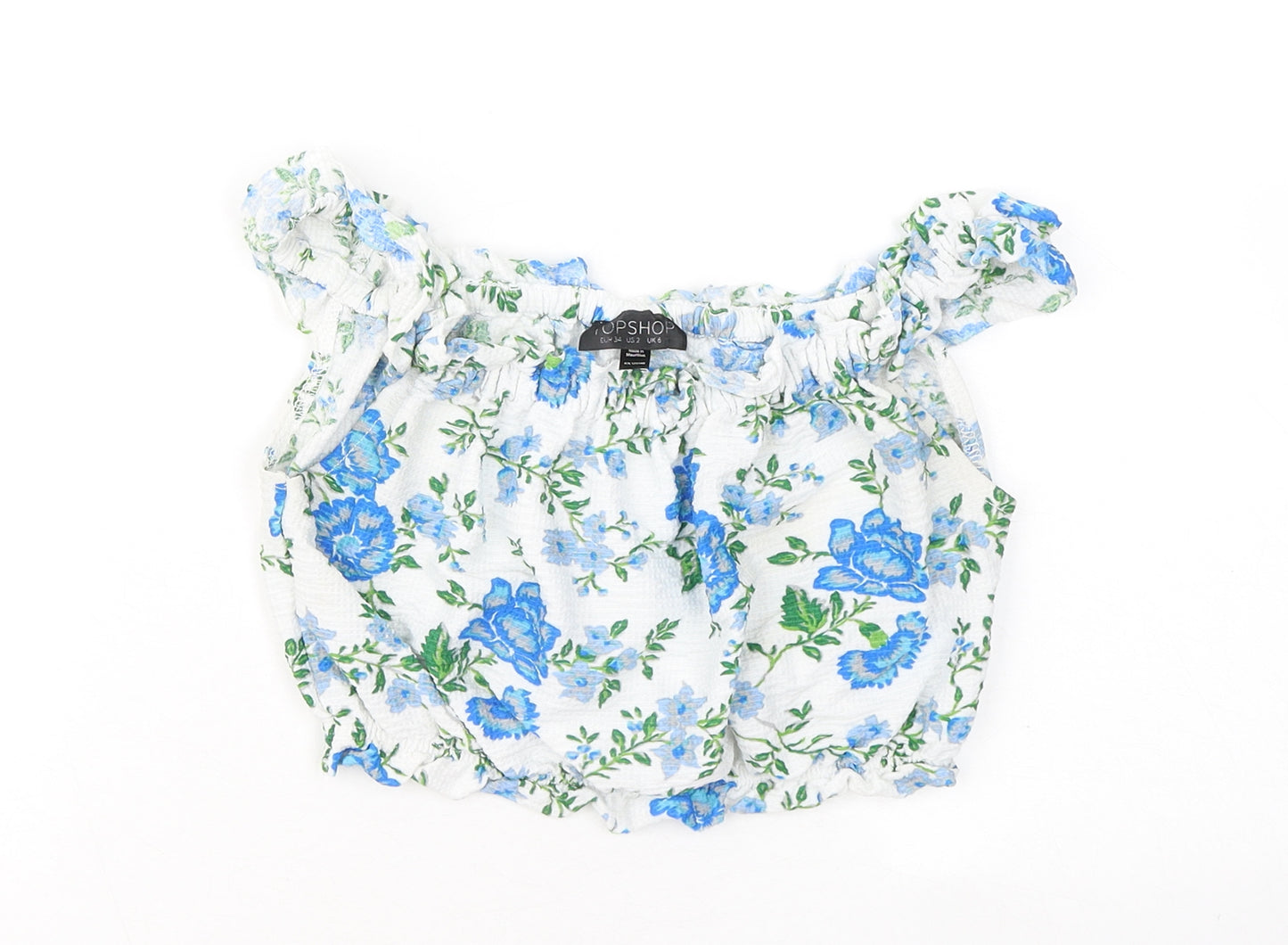Topshop Womens Multicoloured Floral Polyester Basic Blouse Size 6 Round Neck