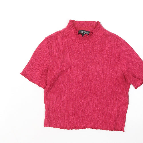 Topshop Womens Pink Polyester Basic T-Shirt Size 6 Mock Neck