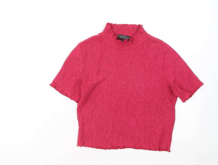 Topshop Womens Pink Polyester Basic T-Shirt Size 6 Mock Neck