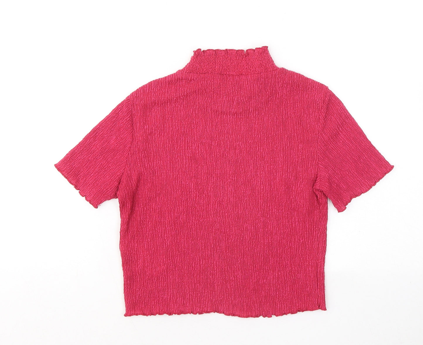 Topshop Womens Pink Polyester Basic T-Shirt Size 6 Mock Neck