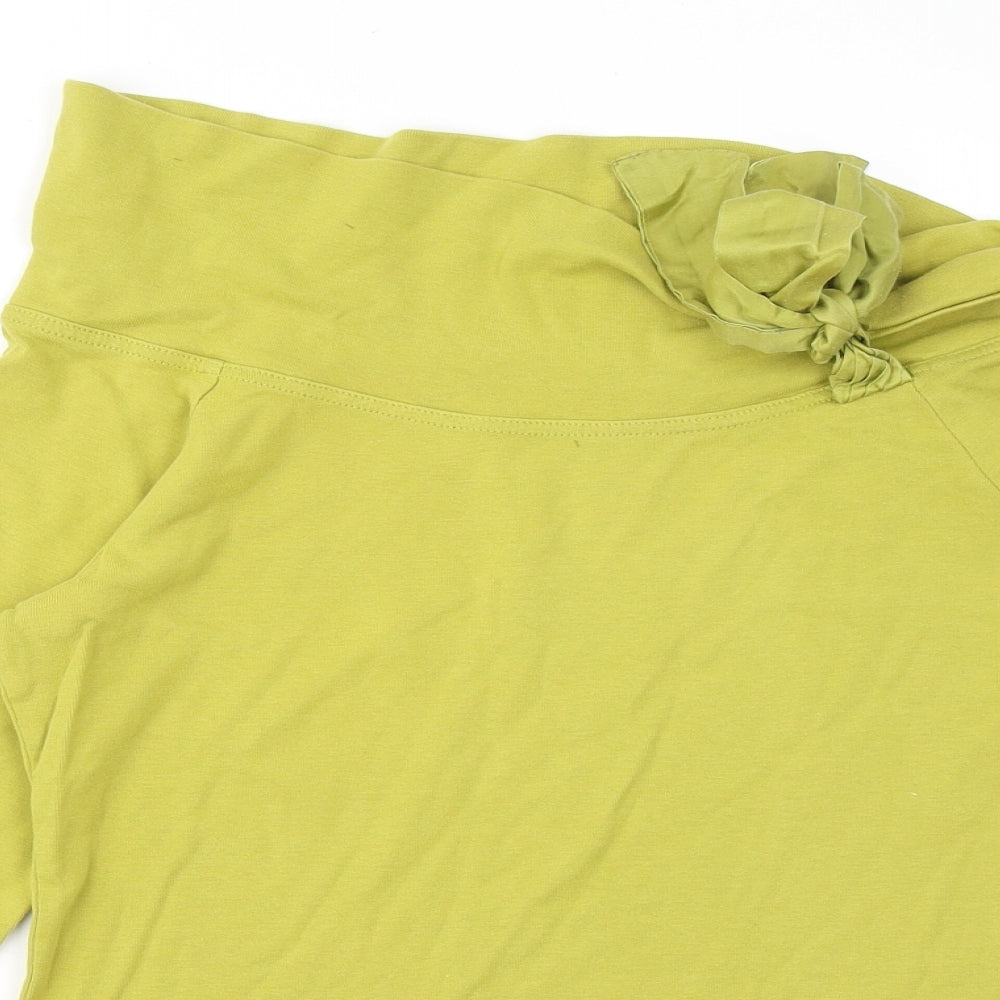 Monsoon Womens Green Acrylic Basic T-Shirt Size 14 Round Neck