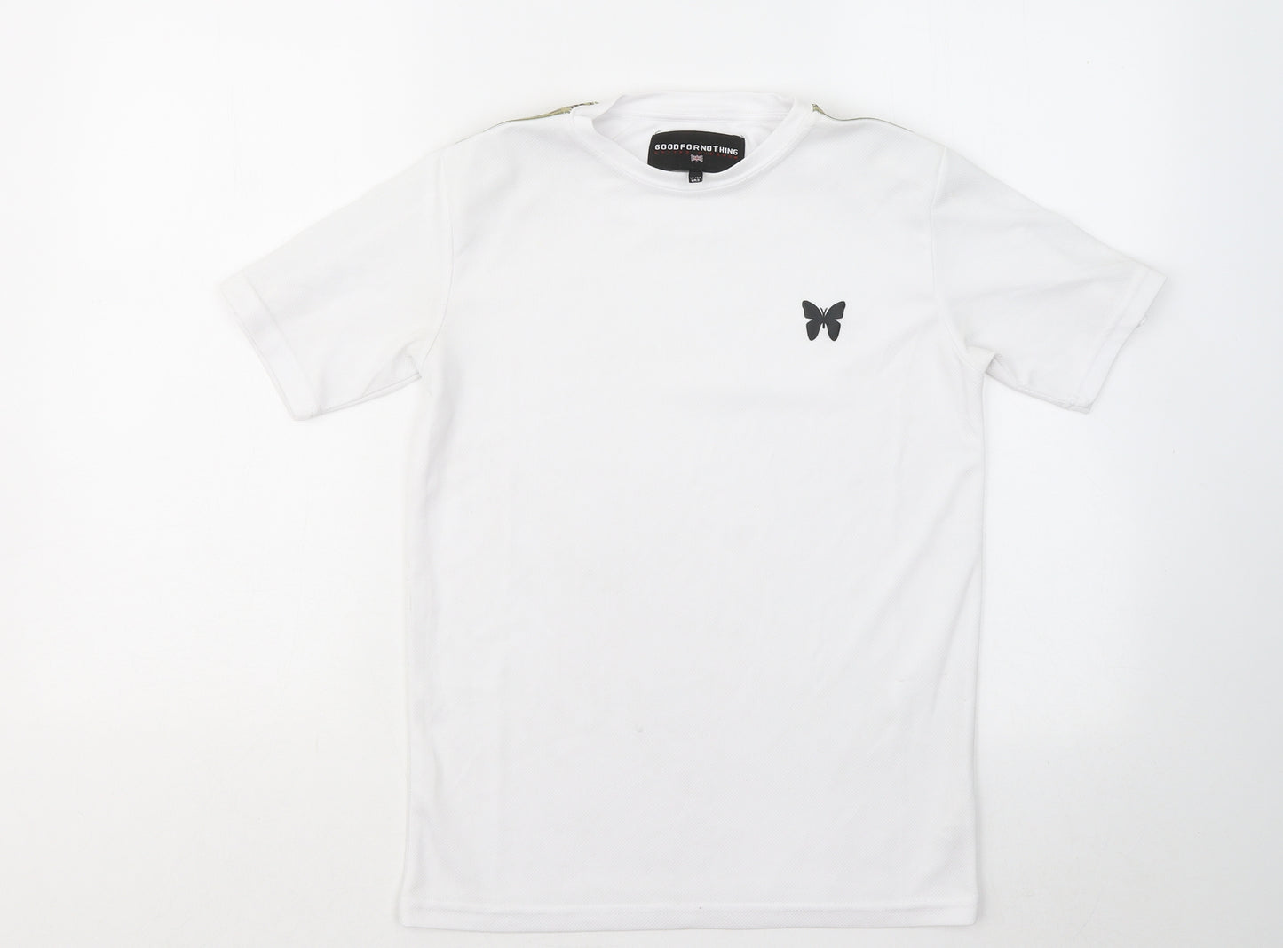 Good For Nothing Boys White Polyester Basic T-Shirt Size 12-13 Years Round Neck