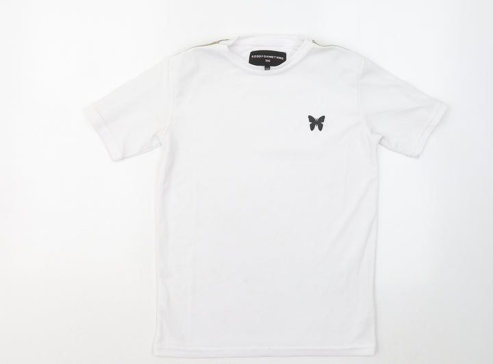 Good For Nothing Boys White Polyester Basic T-Shirt Size 12-13 Years Round Neck
