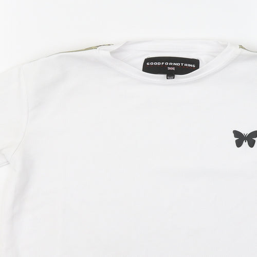 Good For Nothing Boys White Polyester Basic T-Shirt Size 12-13 Years Round Neck