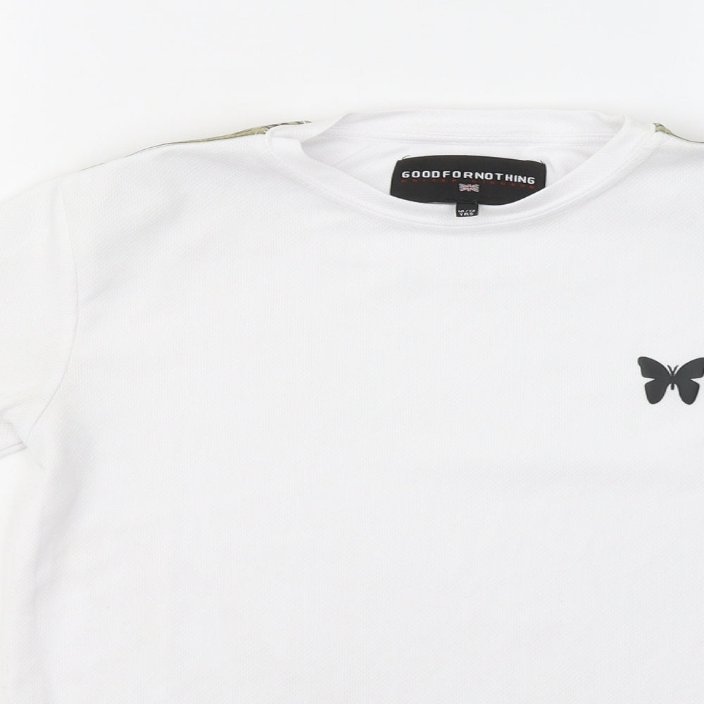 Good For Nothing Boys White Polyester Basic T-Shirt Size 12-13 Years Round Neck