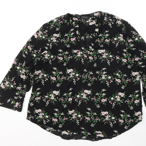 Atmosphere Womens Black Floral Viscose Basic Button-Up Size 14 V-Neck