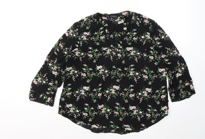 Atmosphere Womens Black Floral Viscose Basic Button-Up Size 14 V-Neck
