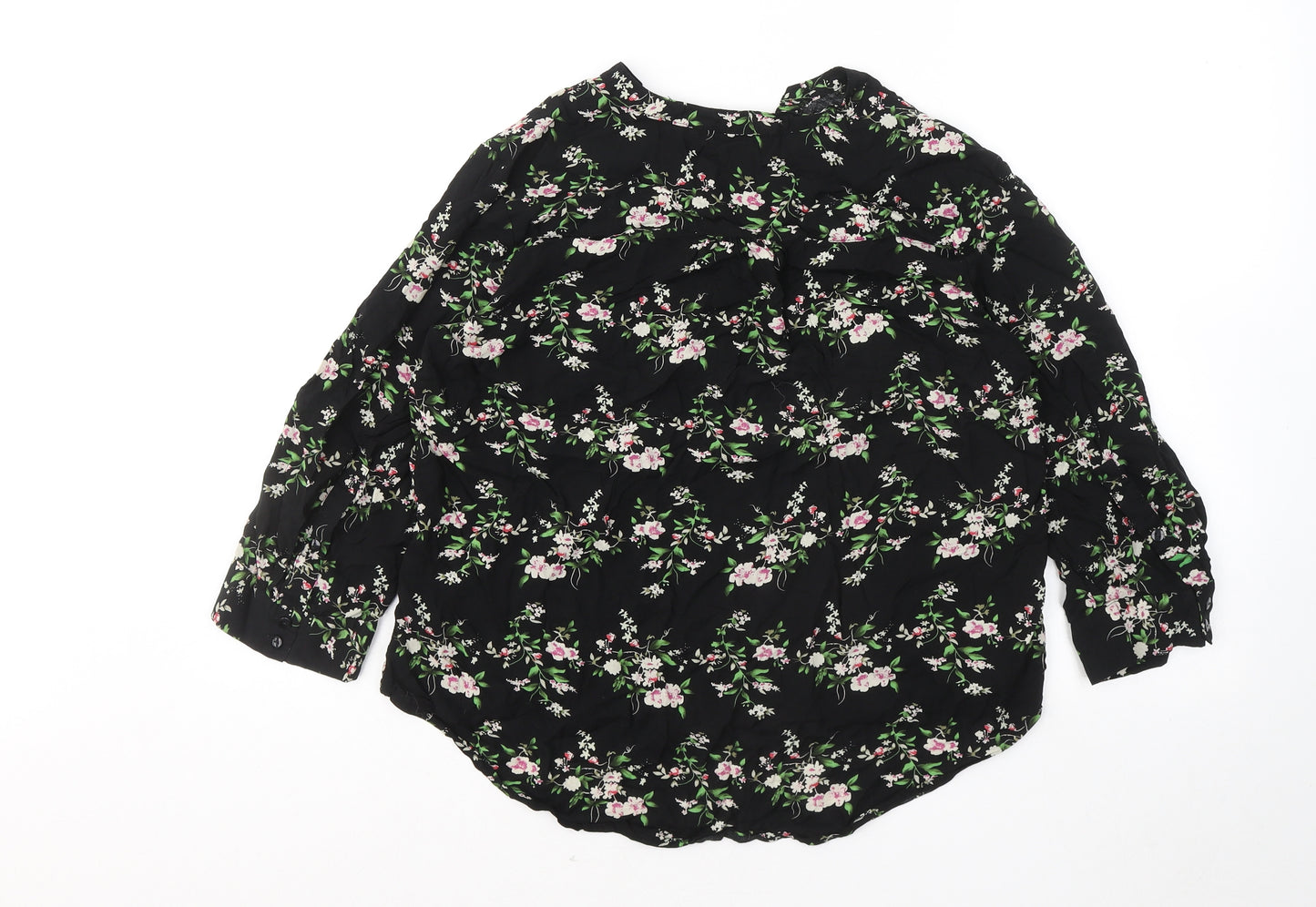 Atmosphere Womens Black Floral Viscose Basic Button-Up Size 14 V-Neck