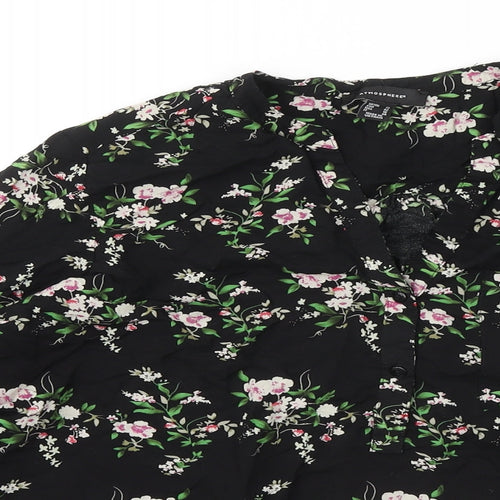 Atmosphere Womens Black Floral Viscose Basic Button-Up Size 14 V-Neck
