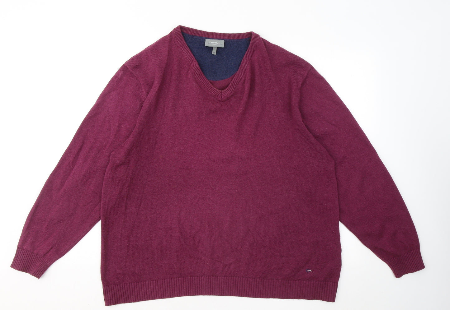 Peter Gribby Mens Purple V-Neck Cotton Pullover Jumper Size 2XL