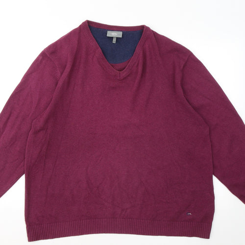 Peter Gribby Mens Purple V-Neck Cotton Pullover Jumper Size 2XL
