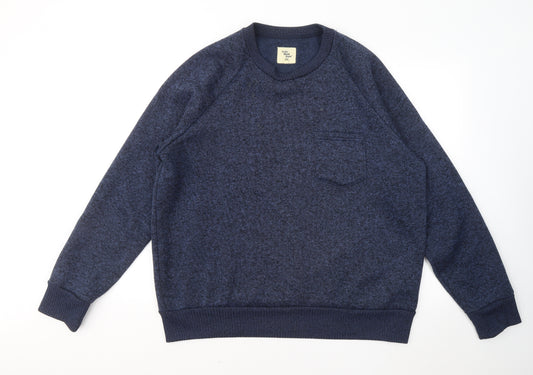 Front view of Cedarwood State men’s blue round neck polyester jumper, size 2XL