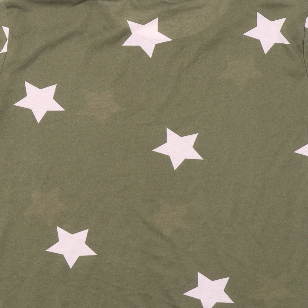 Marks and Spencer Womens Green Geometric Cotton Basic T-Shirt Size 16 Round Neck - Stars