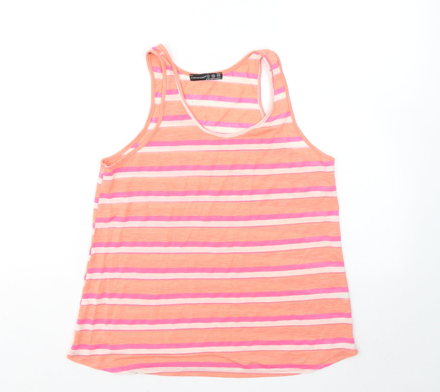 Atmosphere Womens Orange Striped Polyester Basic Tank Size 8 Round Neck