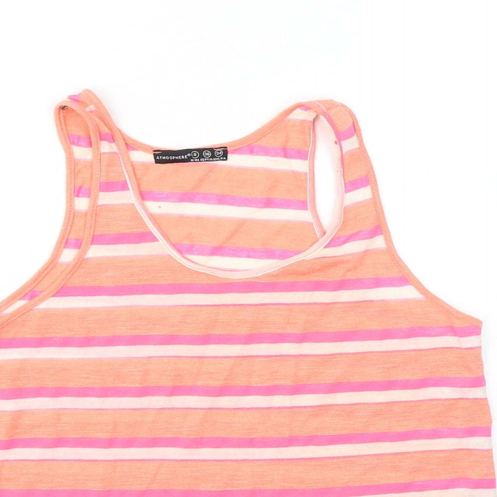 Atmosphere Womens Orange Striped Polyester Basic Tank Size 8 Round Neck