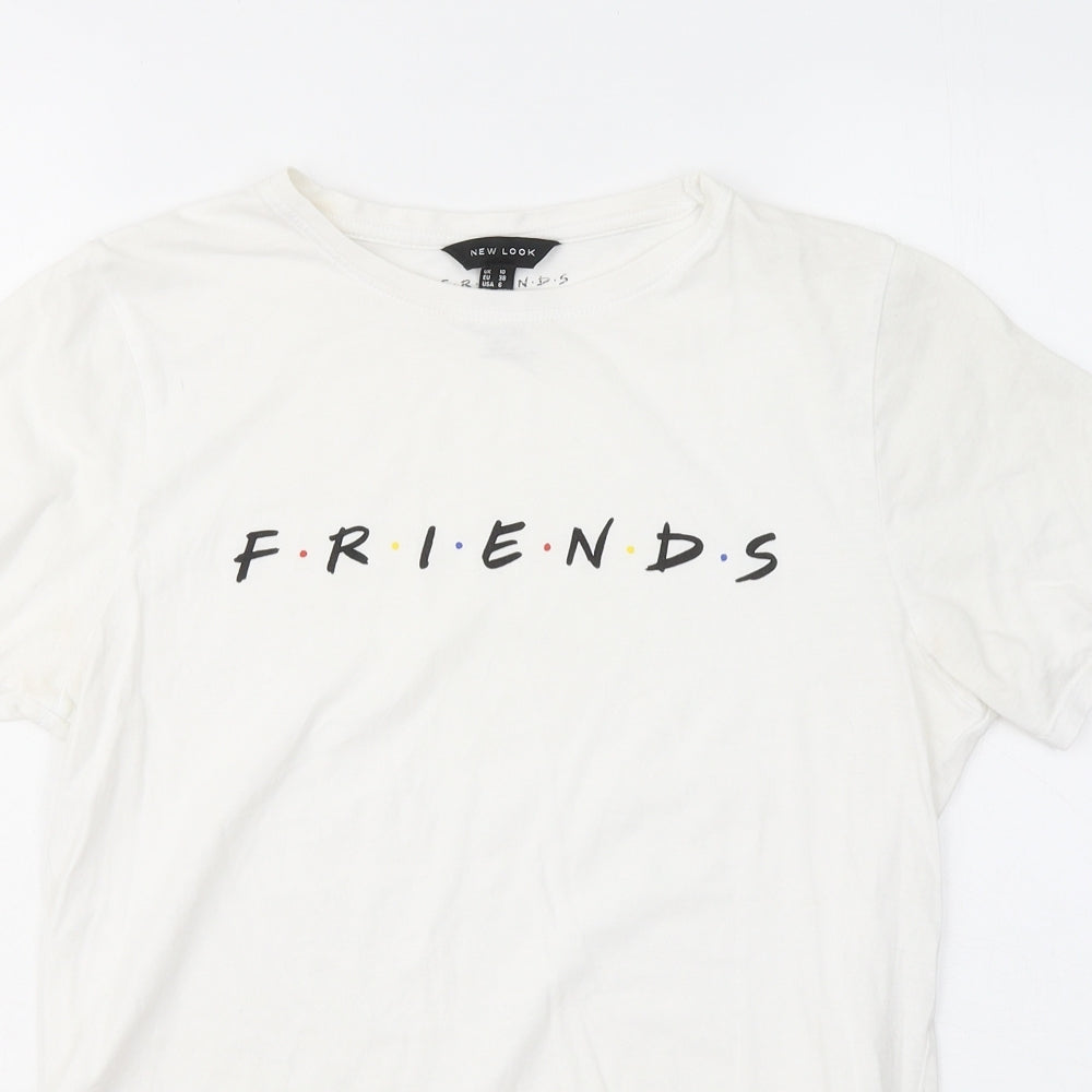 New Look Womens White Cotton Basic T-Shirt Size 10 Round Neck - Friends