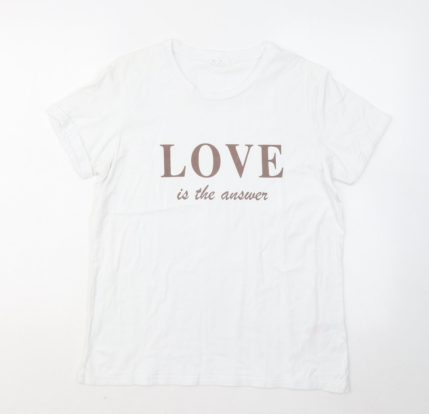 Primark Womens White Cotton Basic T-Shirt Size 10 Round Neck - Love is the answer