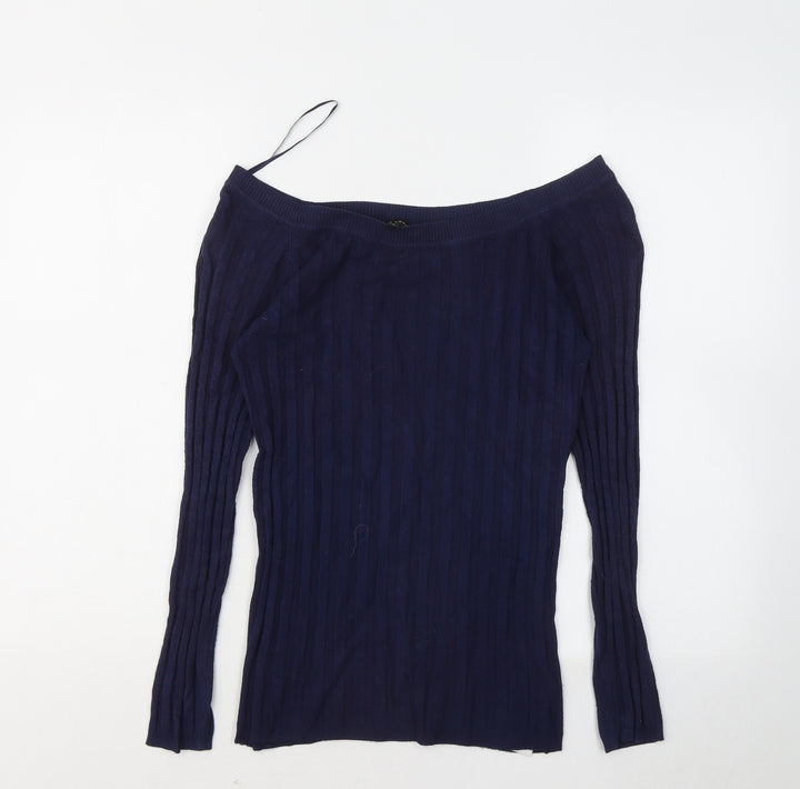 New Look Womens Blue Round Neck Striped Viscose Pullover Jumper Size 8