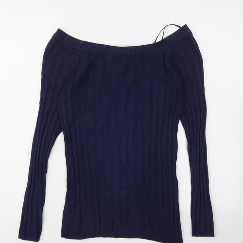New Look Womens Blue Round Neck Striped Viscose Pullover Jumper Size 8